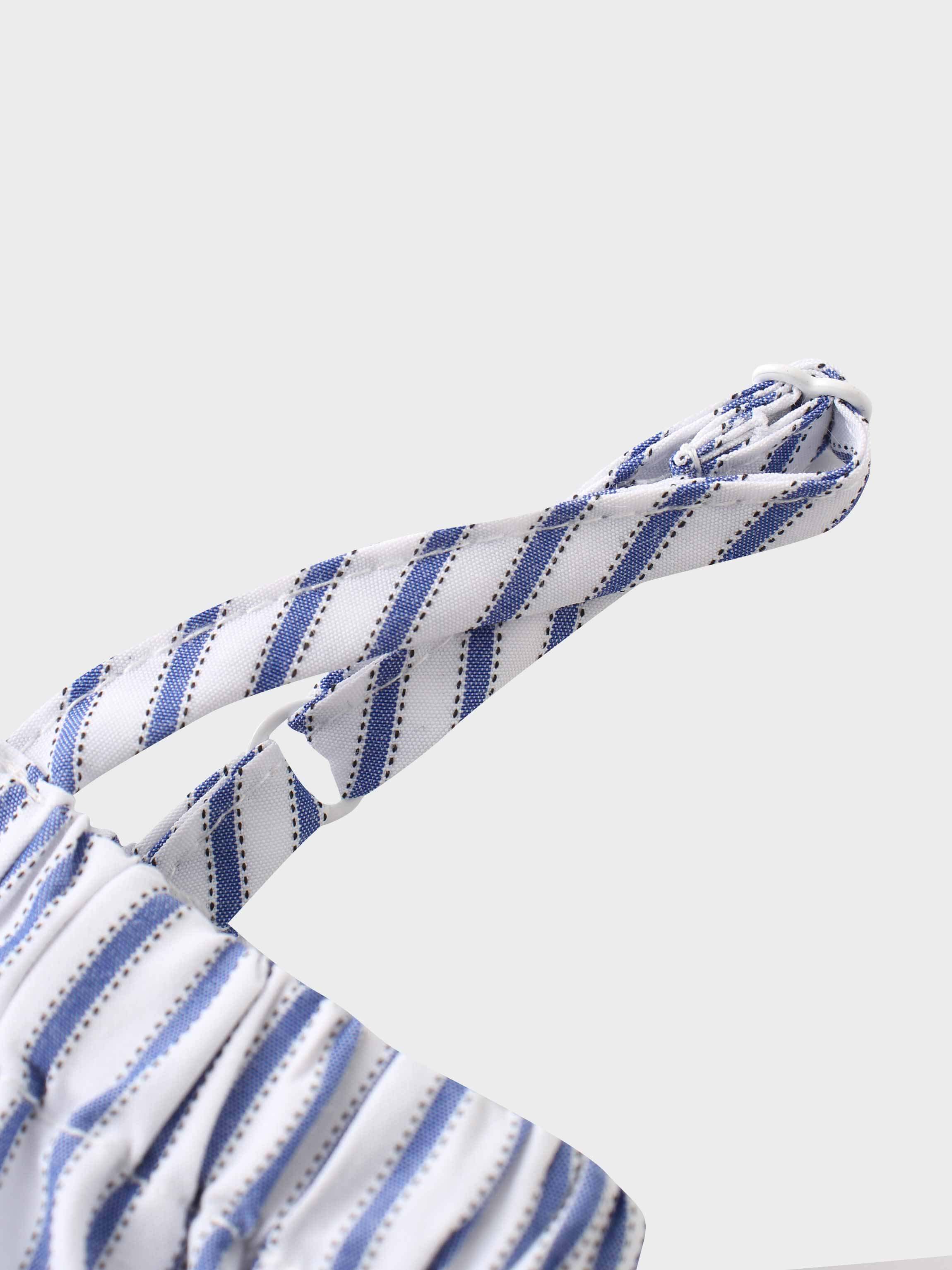 Striped Cotton Romper-Blue