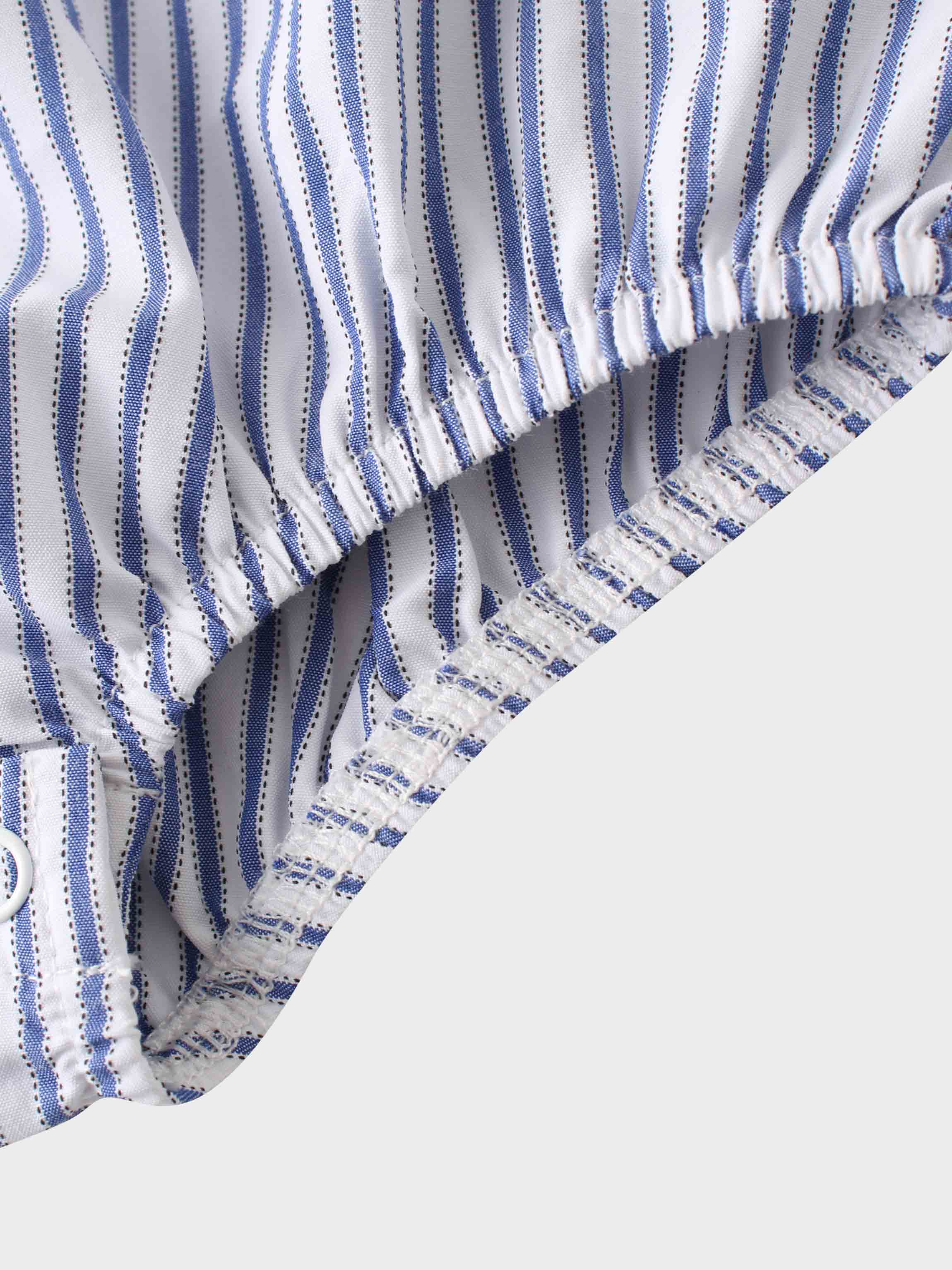 Striped Cotton Romper-Blue