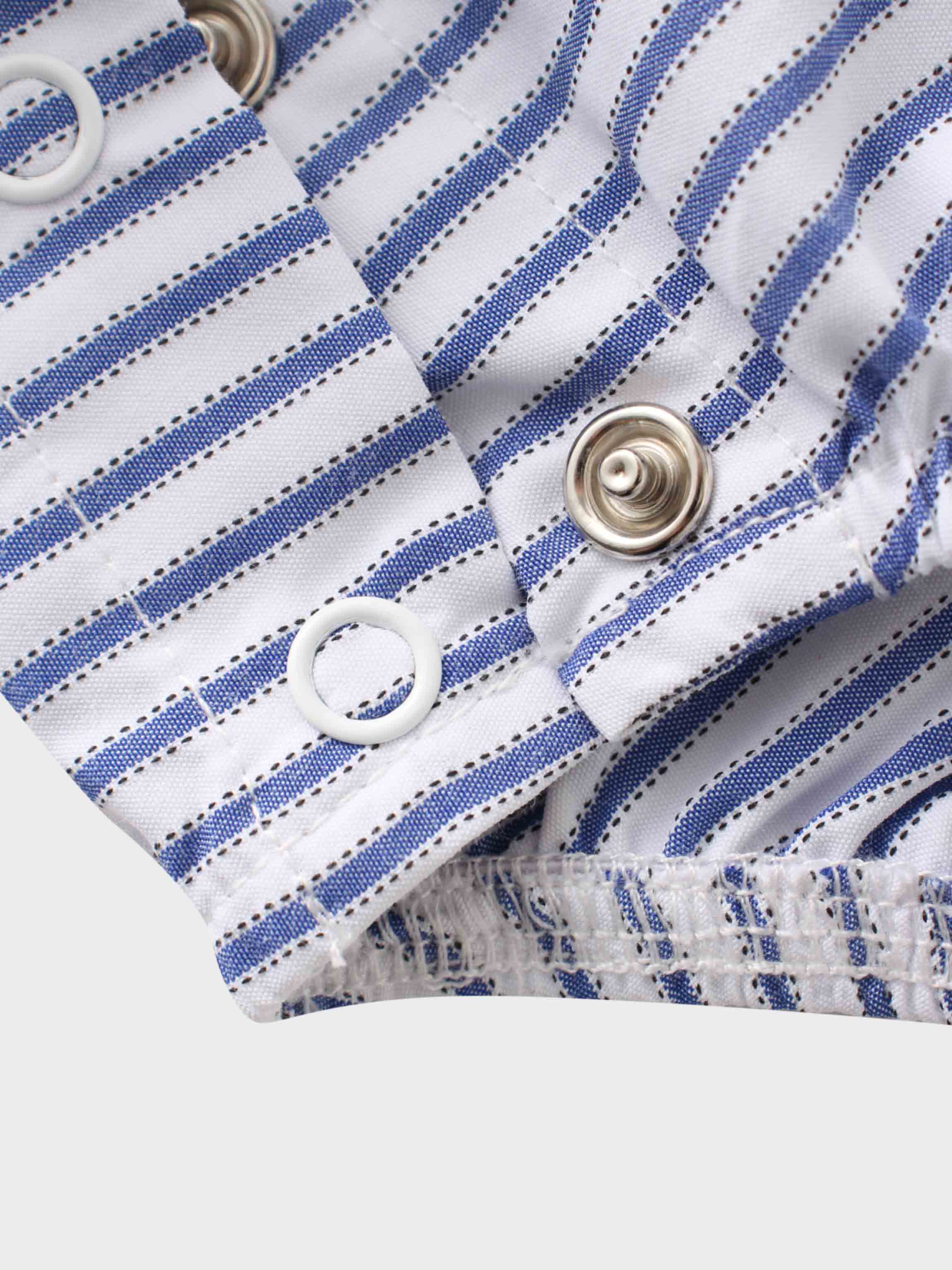 Striped Cotton Romper-Blue