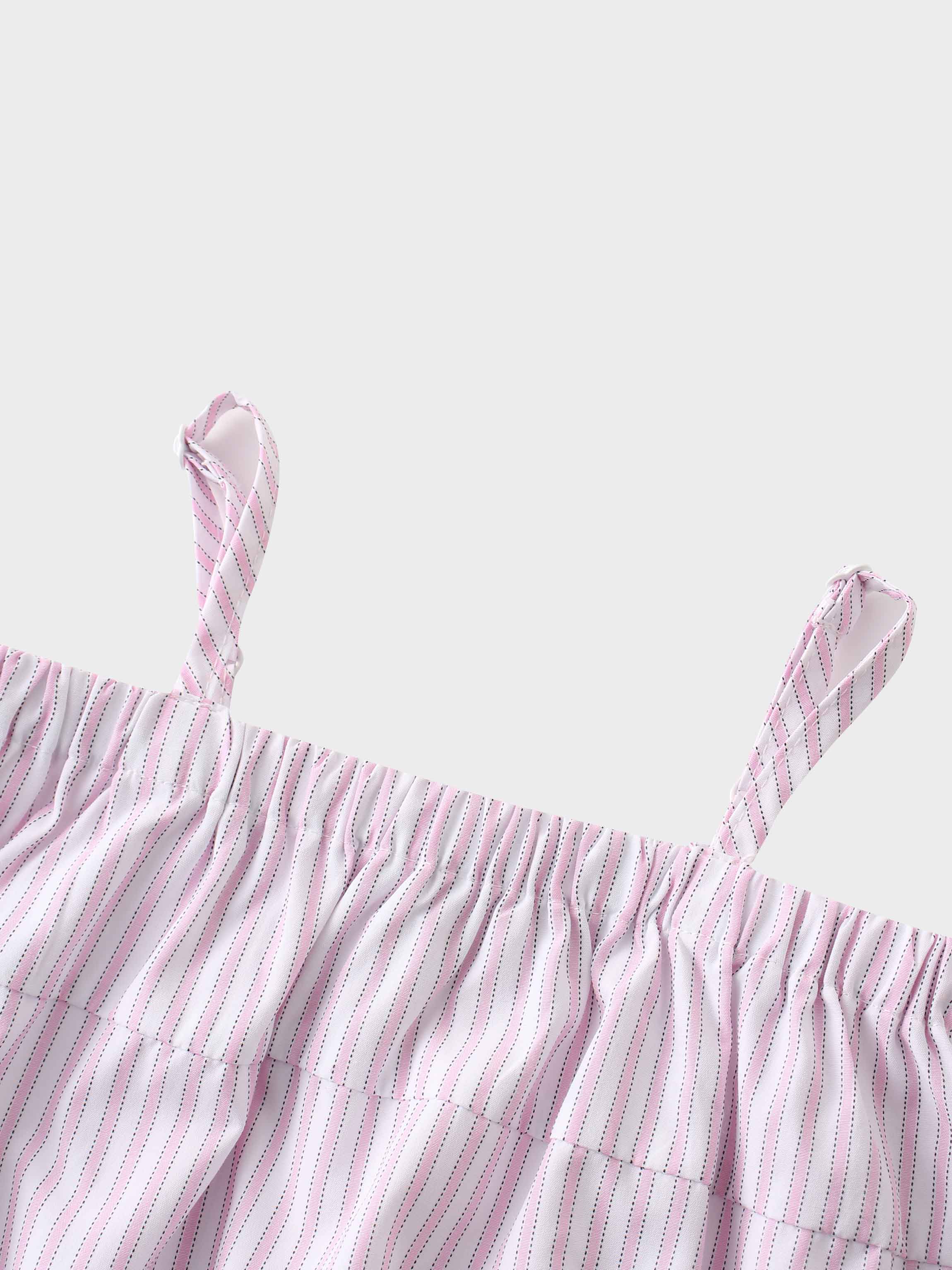 Striped Cotton Romper-Pink