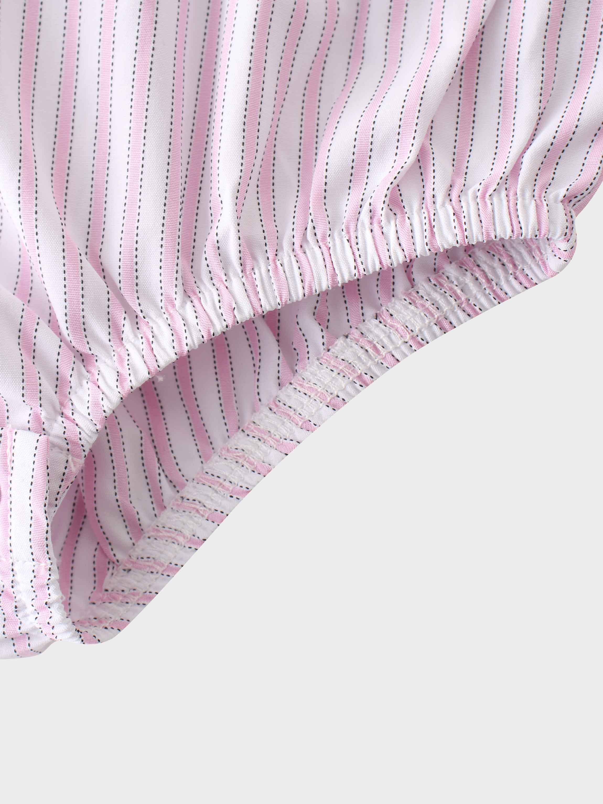 Striped Cotton Romper-Pink
