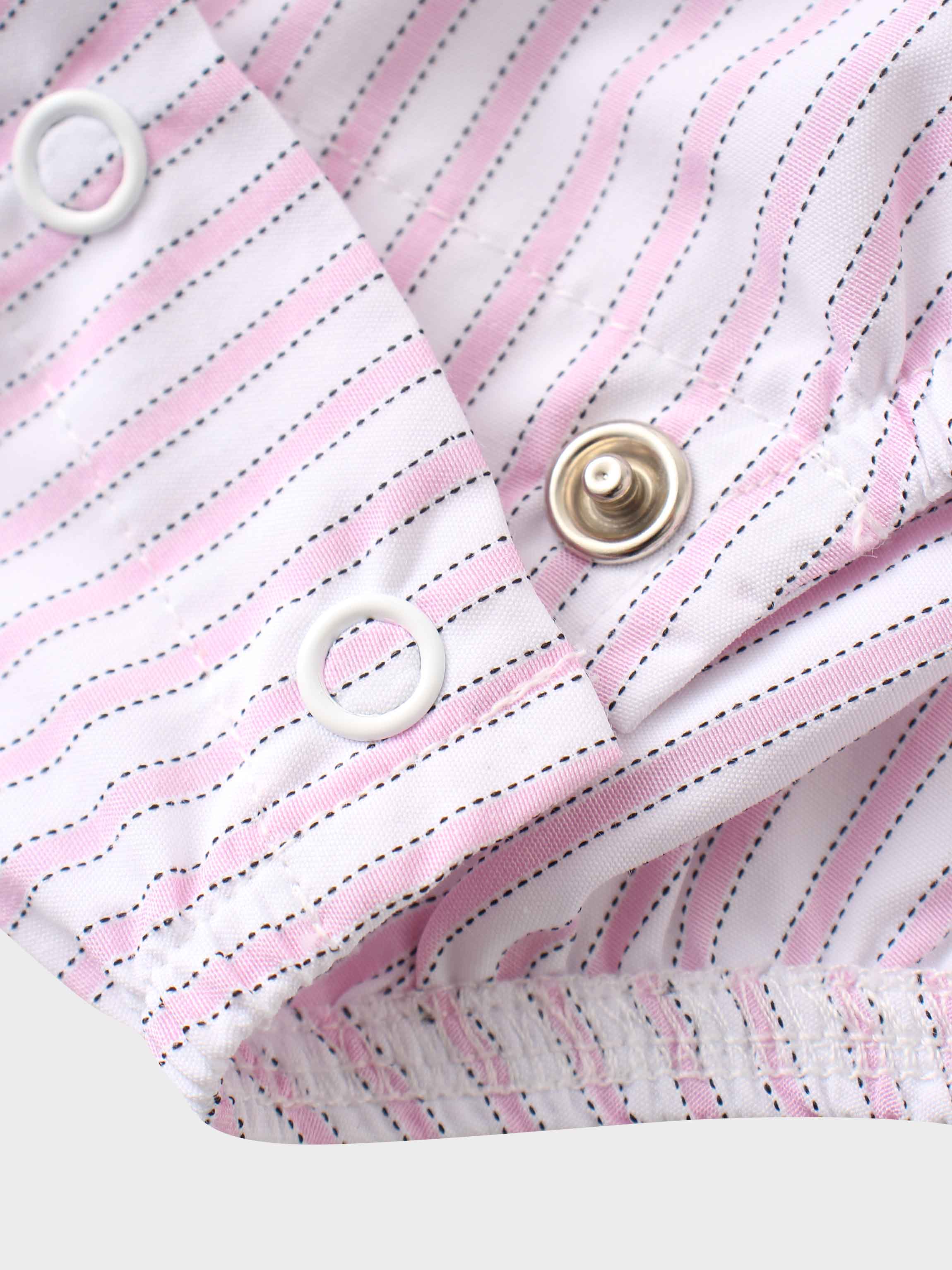 Striped Cotton Romper-Pink