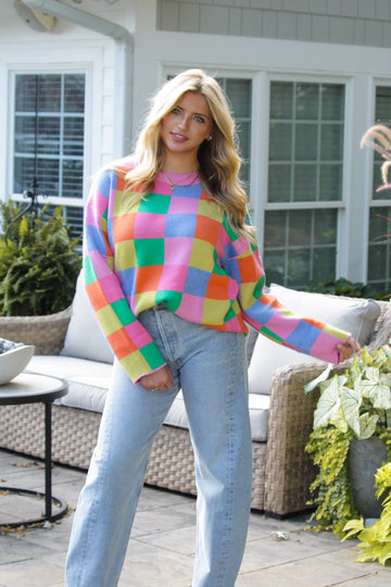 Multicolor Checkered Oversized Sweater