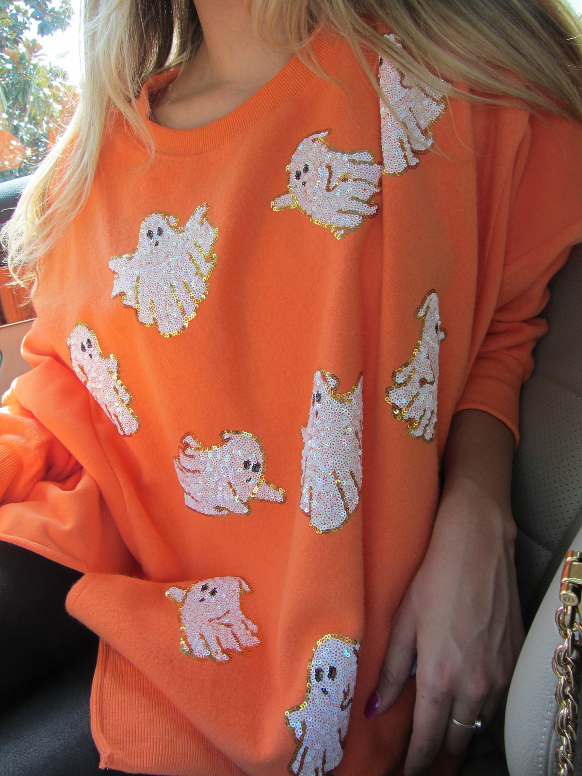 Orange Ghost Sequin Patch Sweatshirt