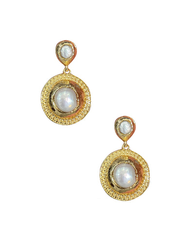 Pearl Button Drop Earrings