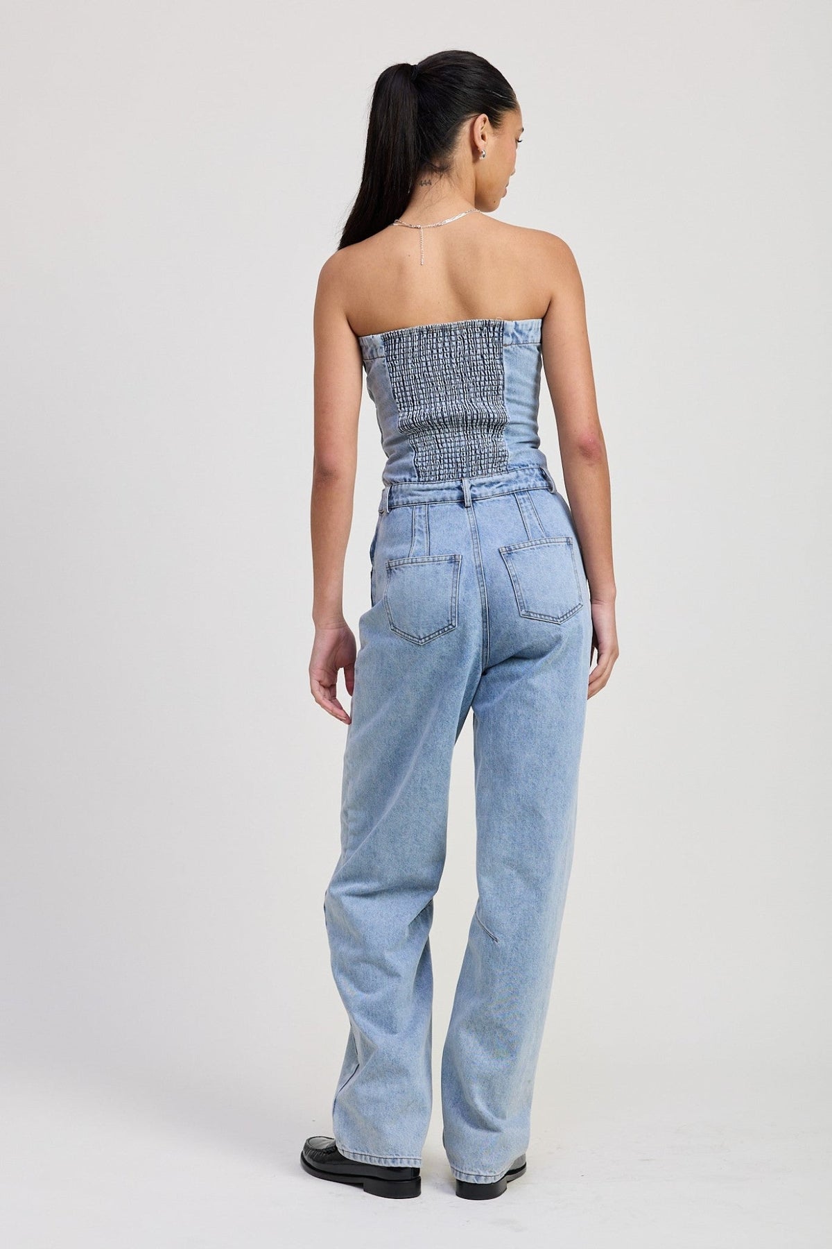 SOPHIA STRAPLESS DENIM JUMPSUIT