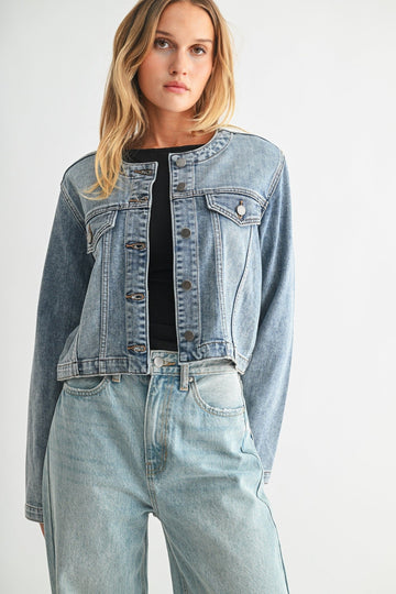 PAYTON COLLARLESS DENIM JACKET