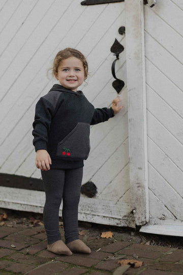 Hoody Sweatshirt Set with Leggings and Embroidered Cherry- Heather Grey