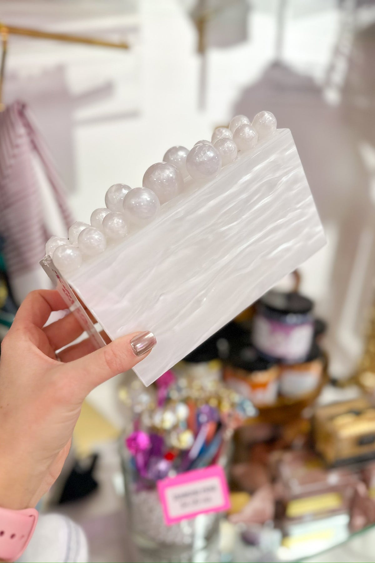Marble Beaded Acrylic Clutch Purse