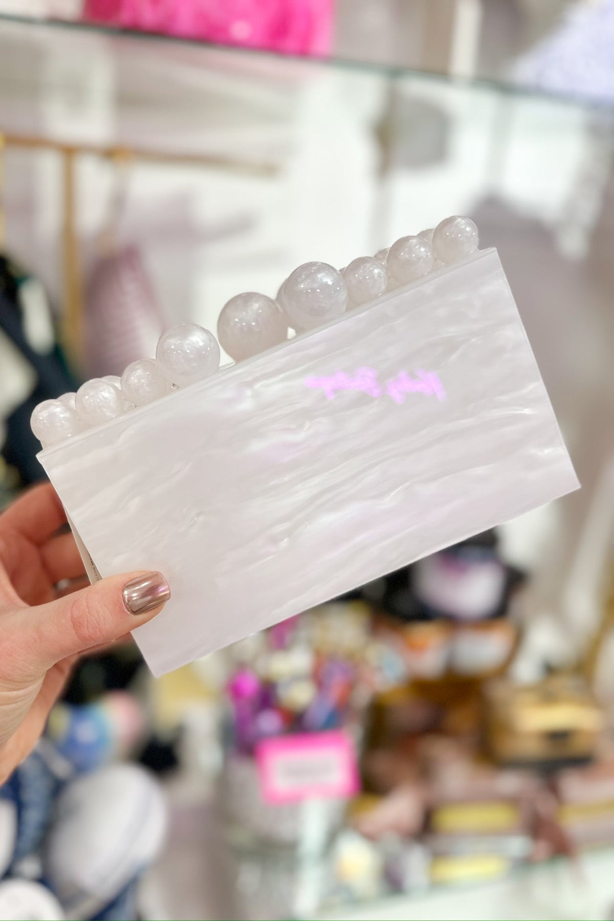 Marble Beaded Acrylic Clutch Purse