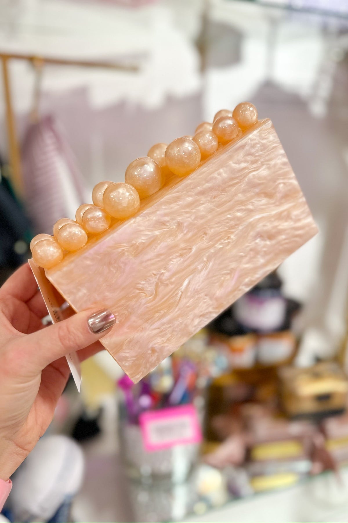 Marble Beaded Acrylic Clutch Purse