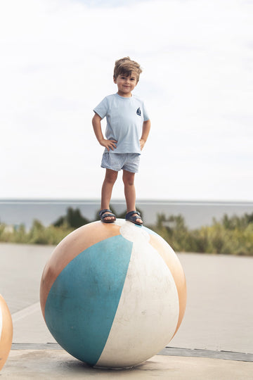 Striped Cotton Shorts - Blue