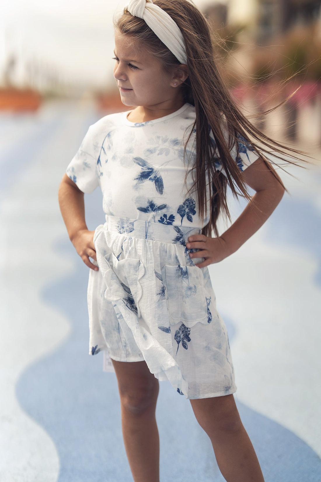 Blue Flower T-Shirt - 3/4 Sleeve