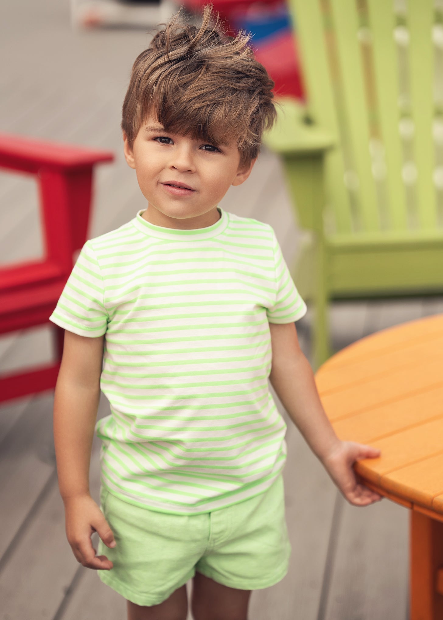 Neon Green Striped Boxy T-shirt  - Short Sleeve