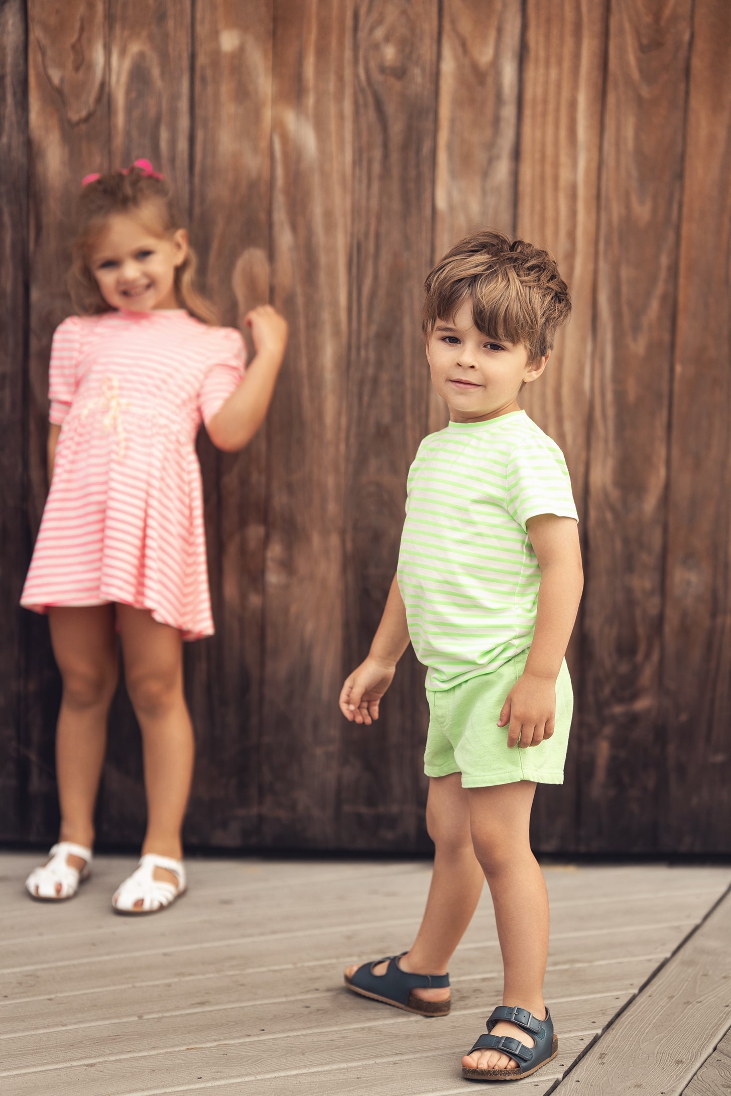 Neon Green Striped Boxy T-shirt  - Short Sleeve