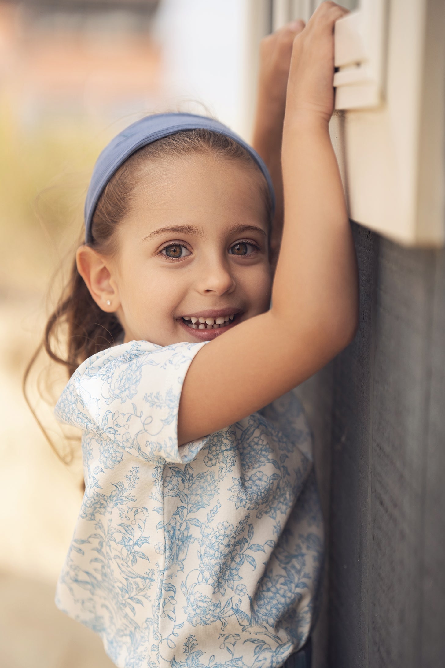 Blue Flowered  3/4 Sleeve T-shirt