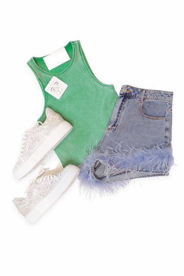 Green Washed Ribbed Tank Top