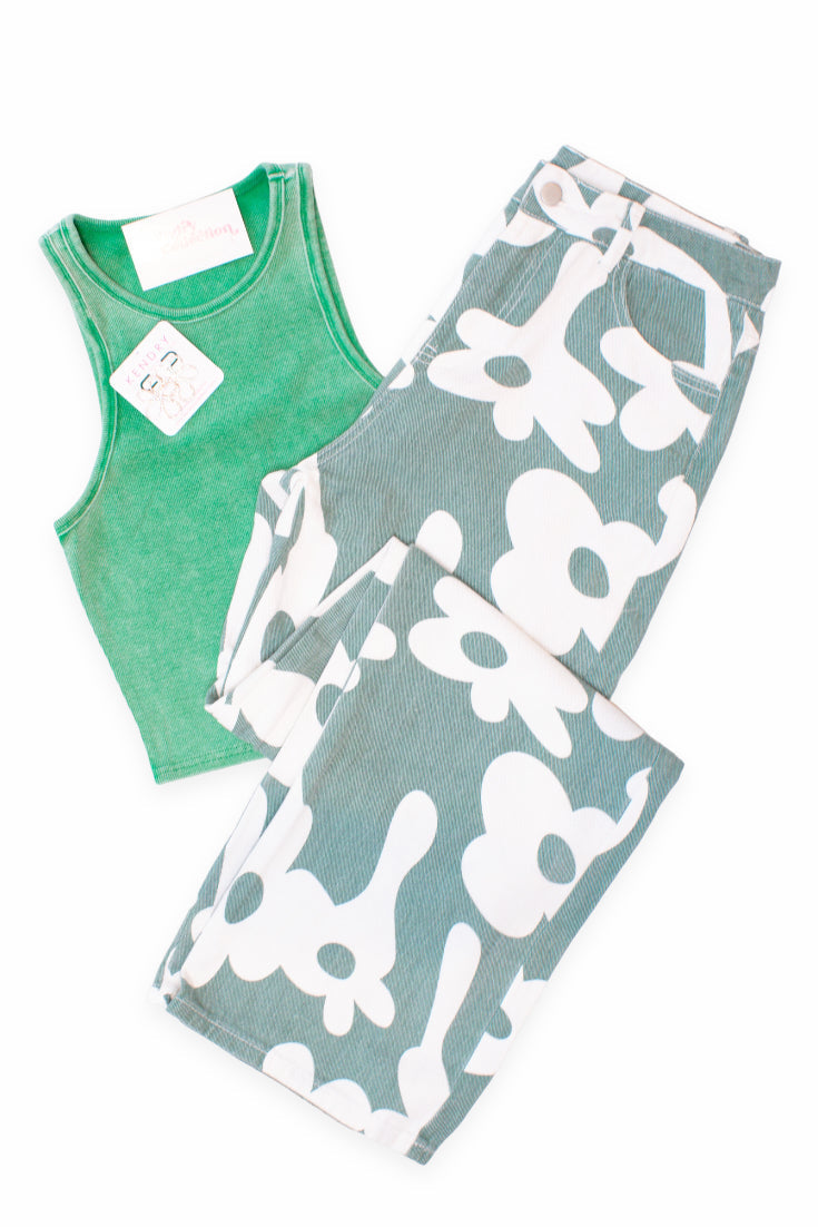 Green Washed Ribbed Tank Top