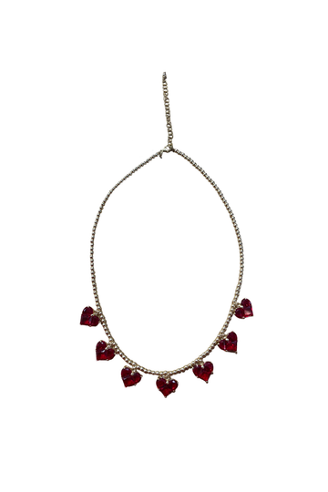 Gold Love Heart Necklace - Red