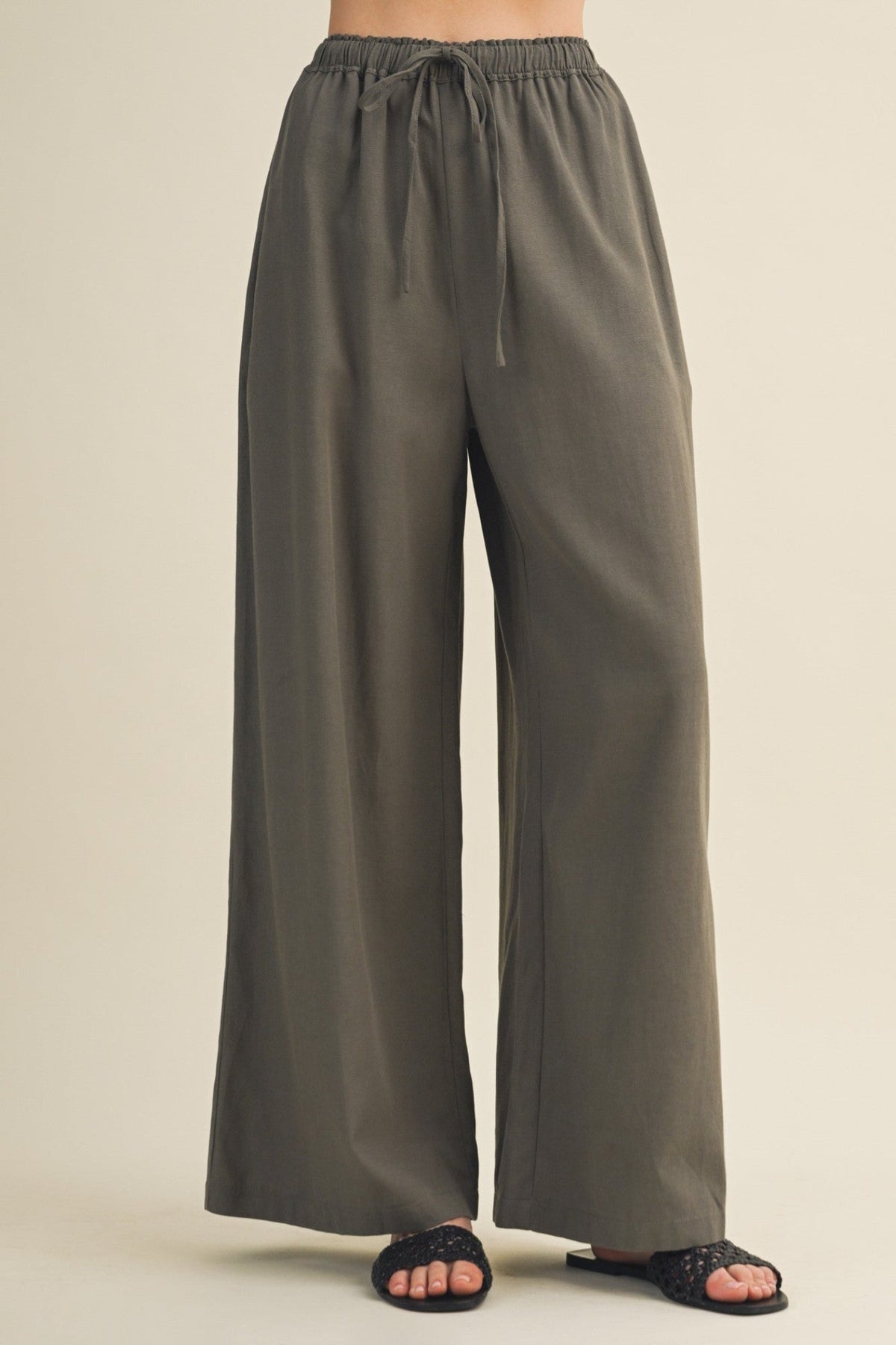 ALEXA OLIVE WIDE-LEG PANTS