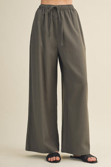 ALEXA OLIVE WIDE-LEG PANTS