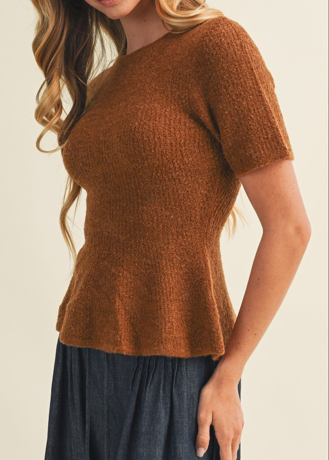 MAYVE KNIT PEPLUM TOP