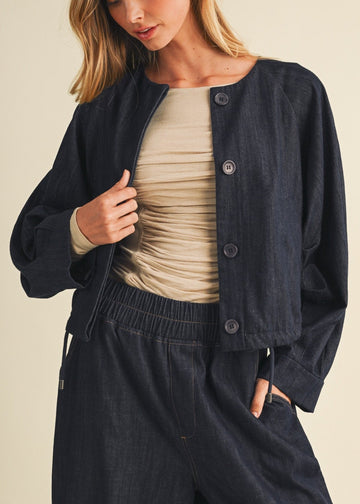 RAMONA COLLARLESS DENIM JACKET