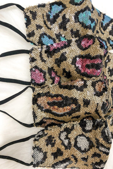 White And Gold Leopard Sequin Face Mask