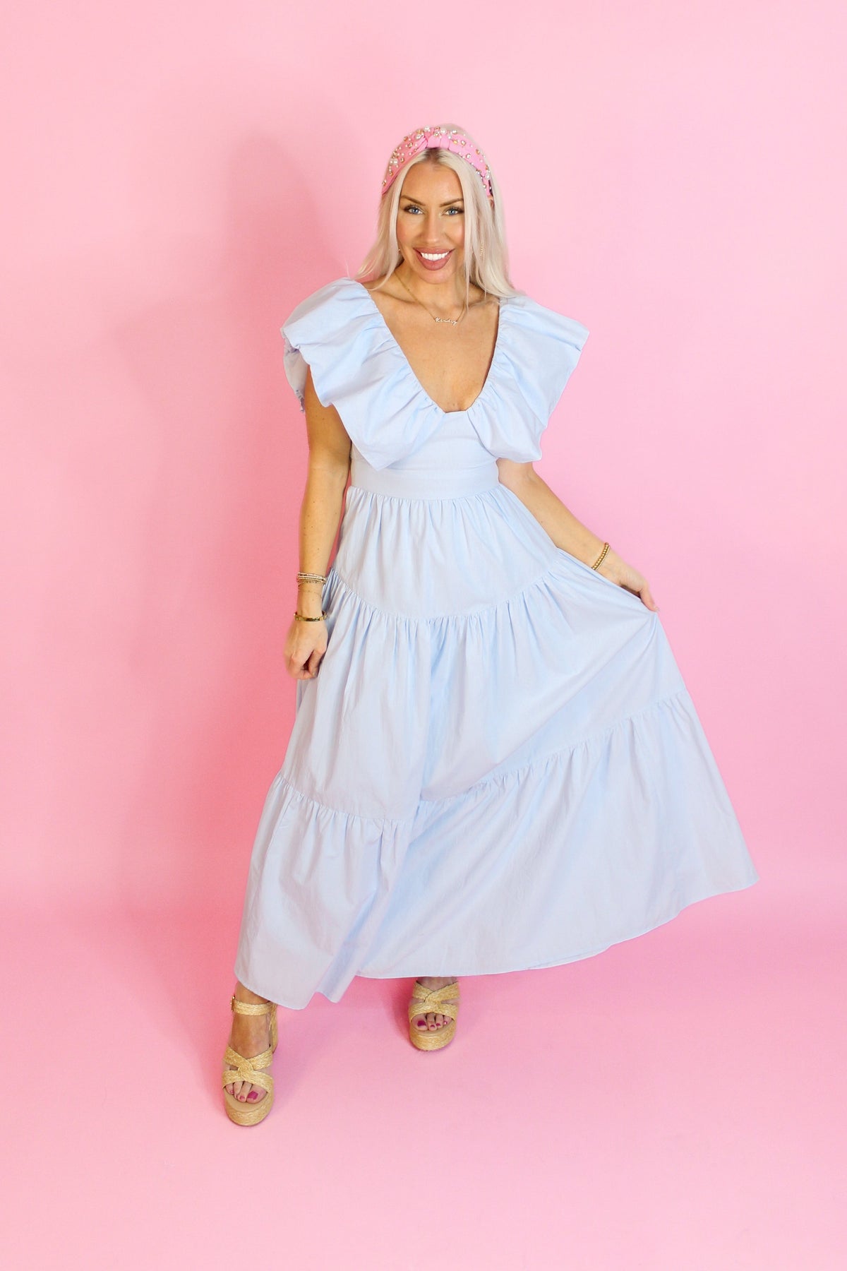 Sky Blue Puff Sleeve Maxi Dress