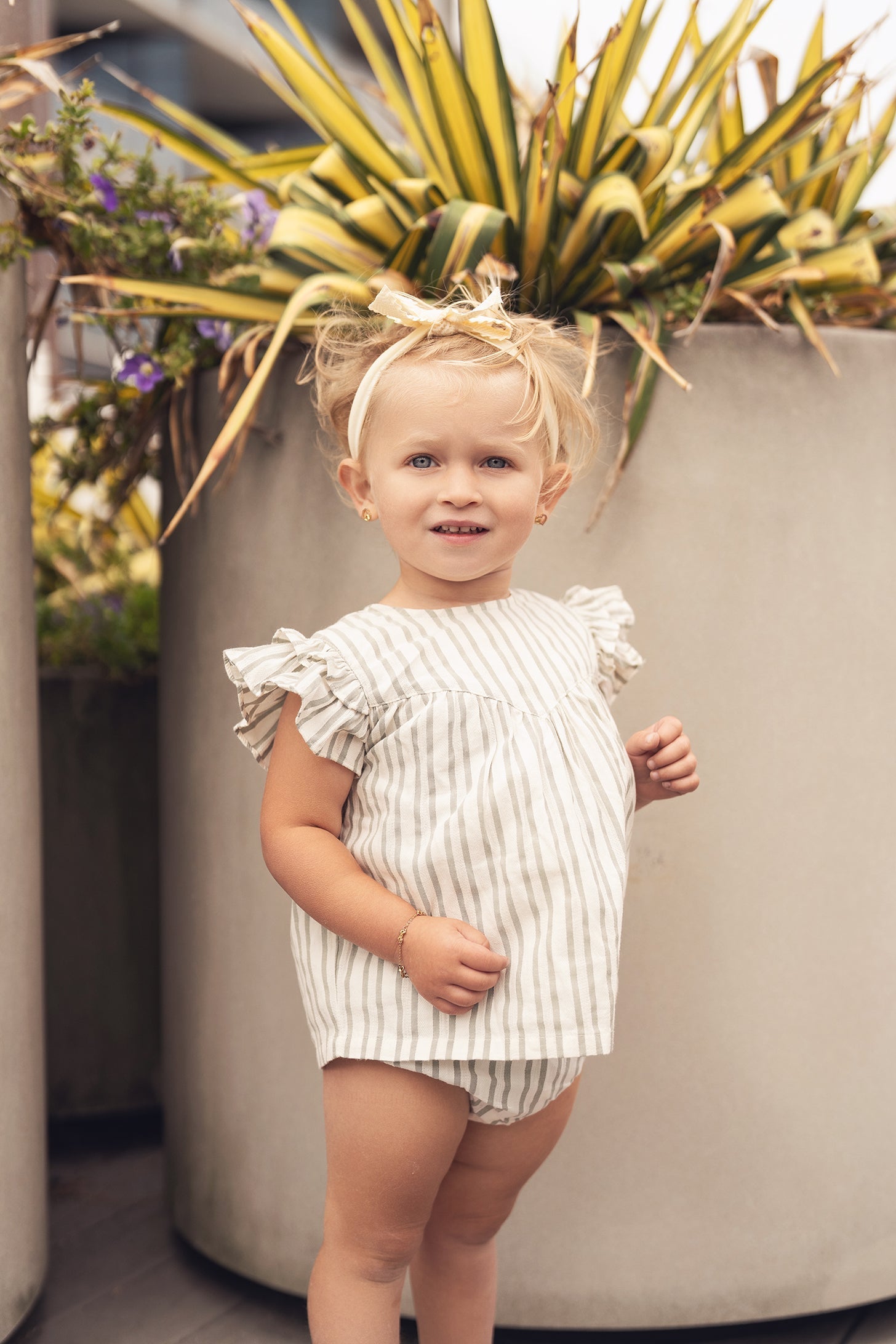 Green Striped Ruffled Shirt & Bloomers Set