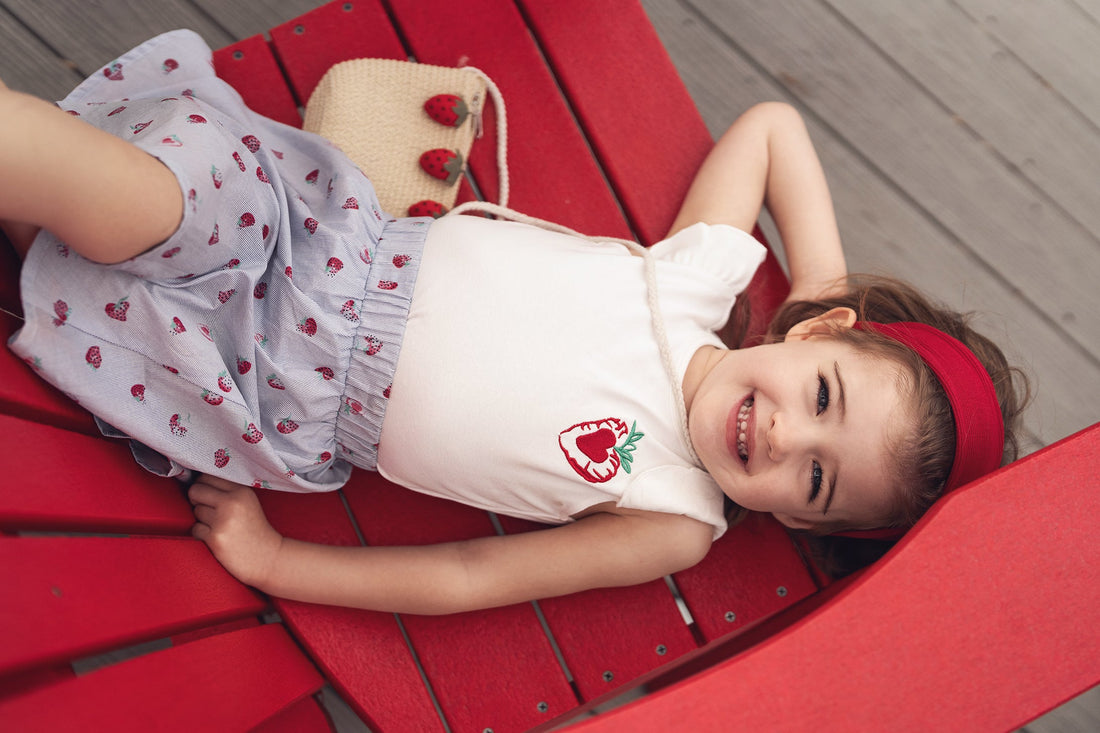 Embroidered Strawberry 3/4 Puff Sleeve T-shirt