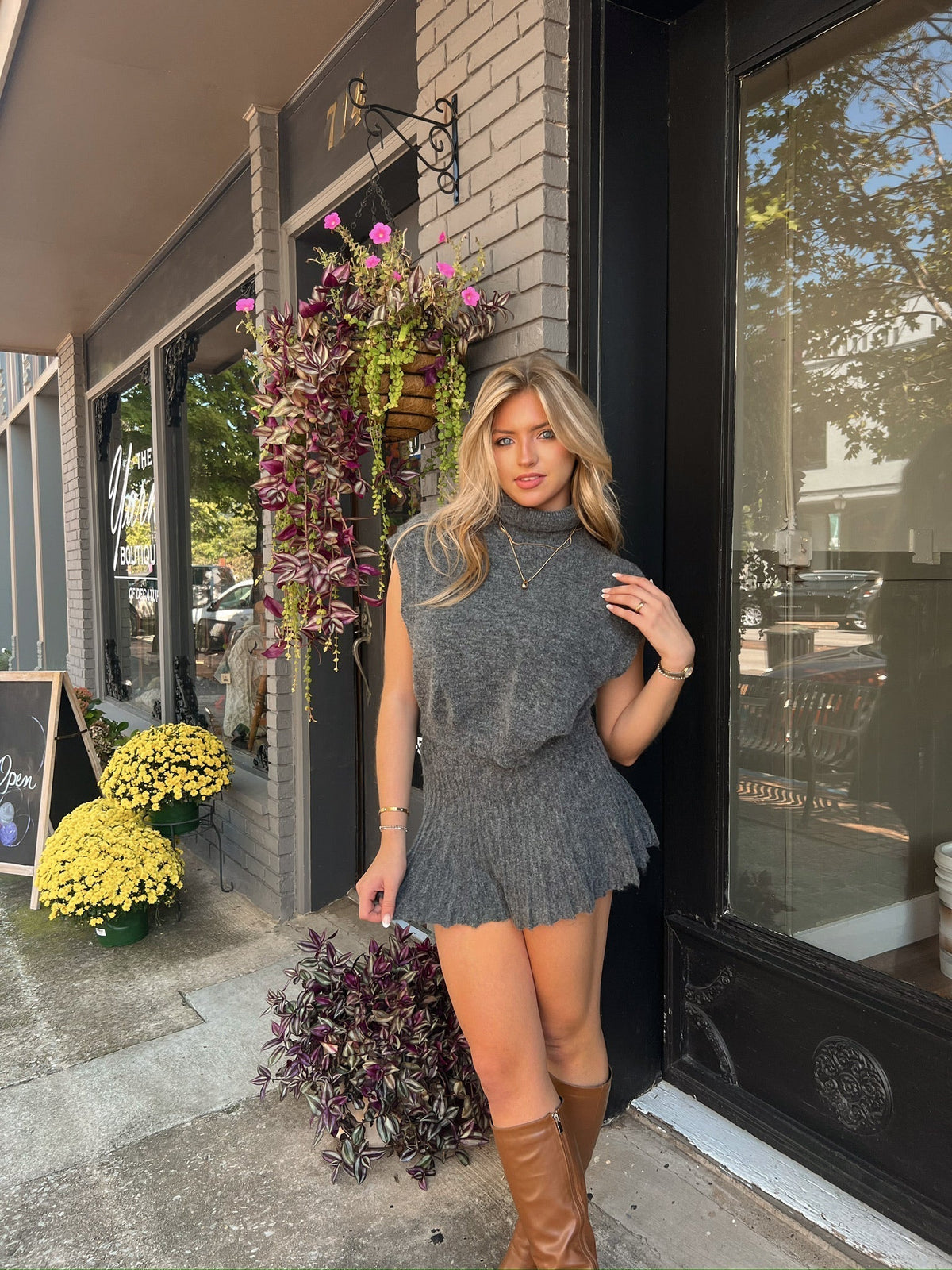 Charcoal Turtleneck Sleeveless Sweater Top