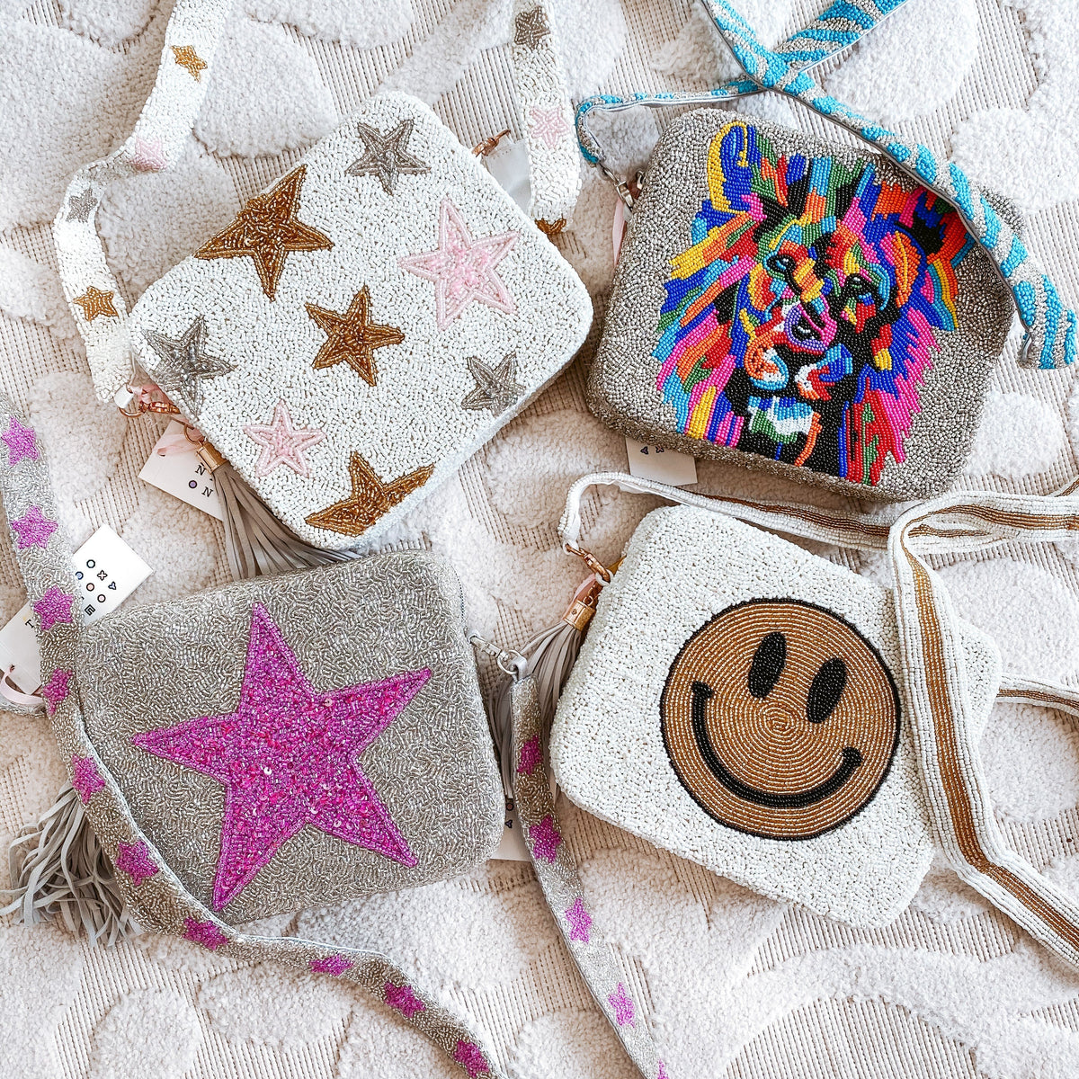 Tiana Designs Beaded Box Purse - Silver and Pink Star