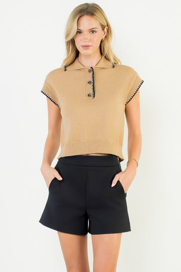 PAIGE COLLARED KNIT TOP