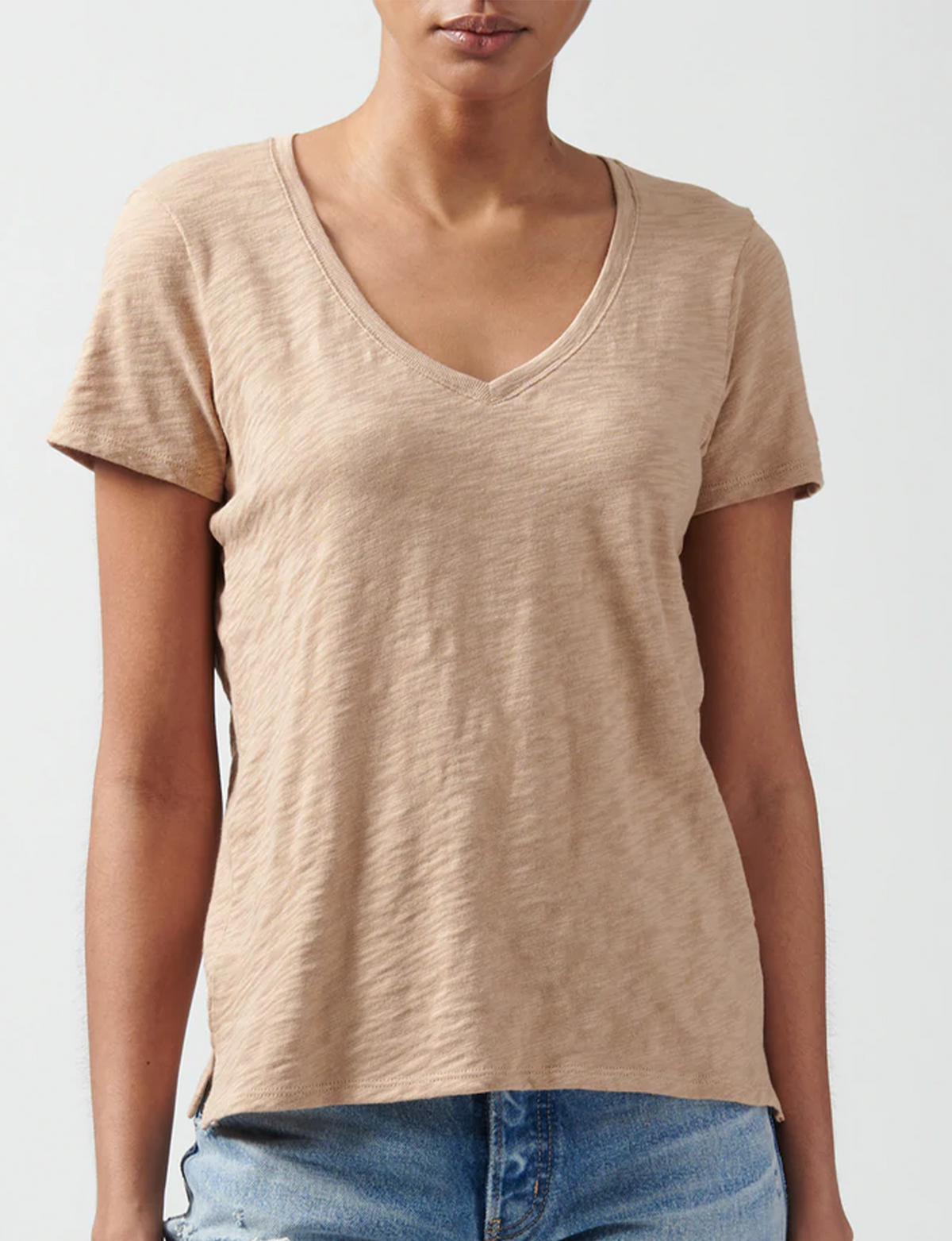 Slub Jersey V-Neck Tee, Camel