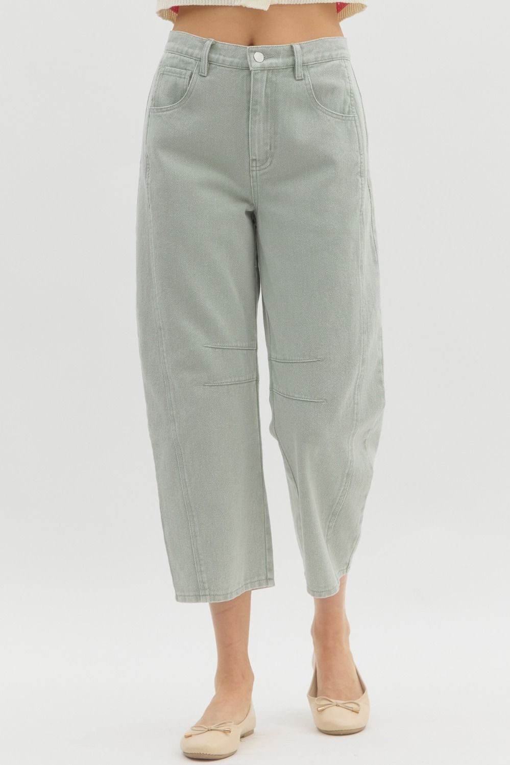 Amber Sage Green Barrel Leg Jeans