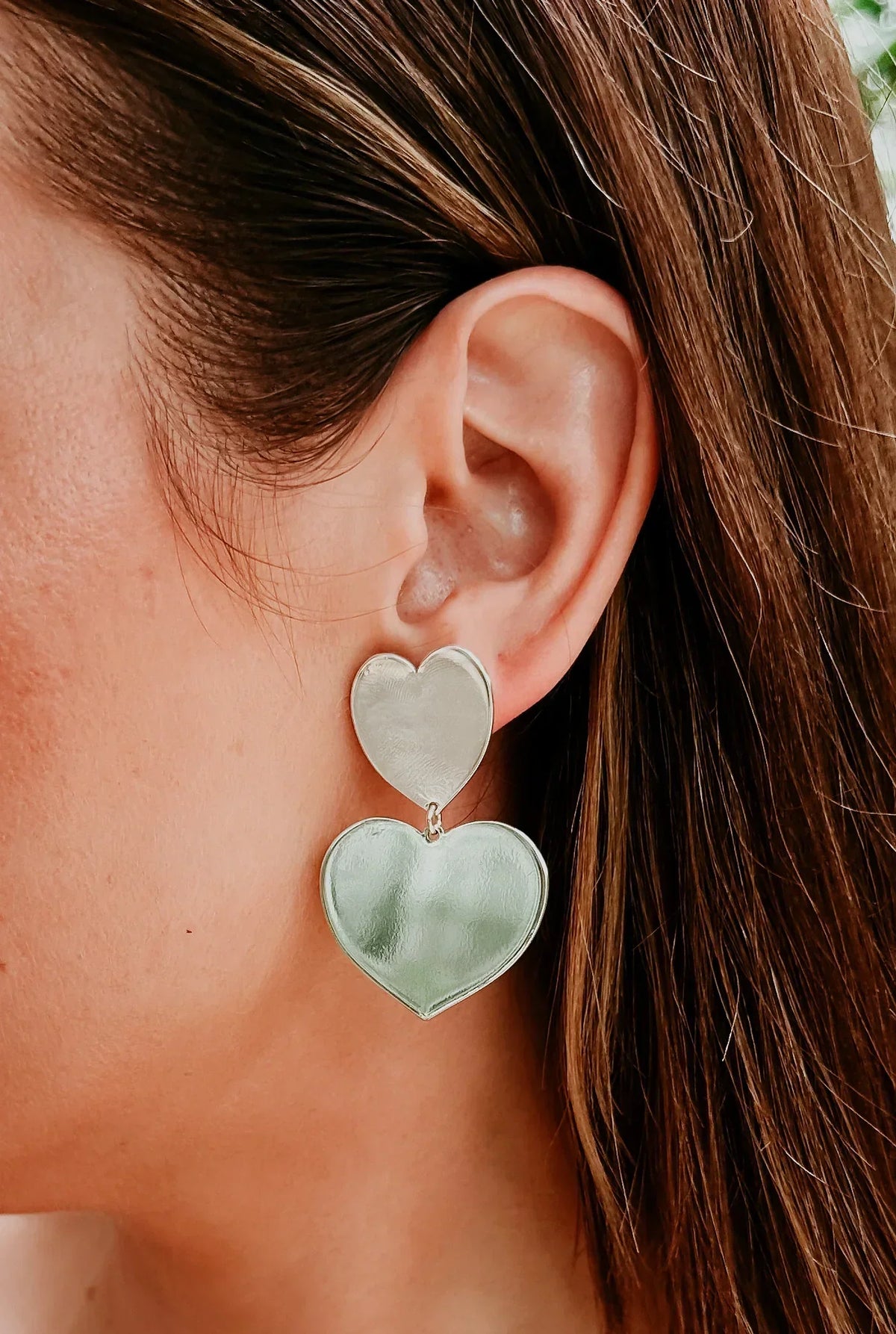 Double Heart Earrings - Silver