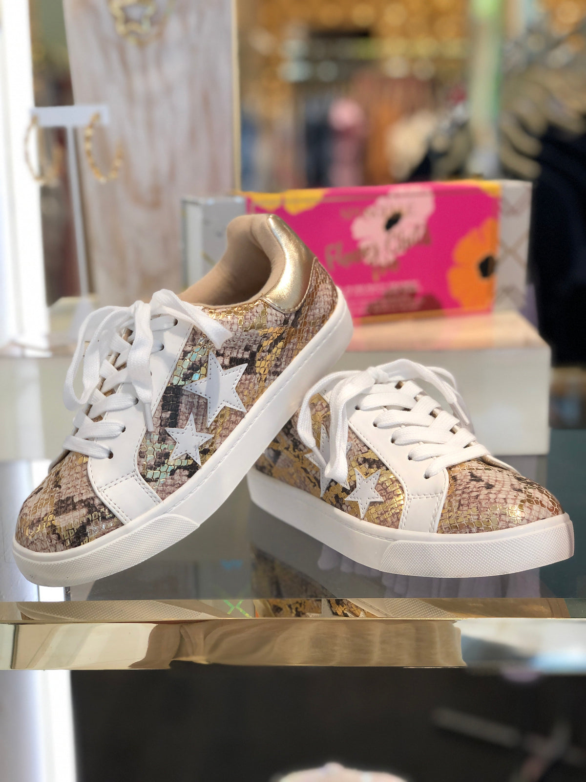Metallic Snakeskin Star Sneakers