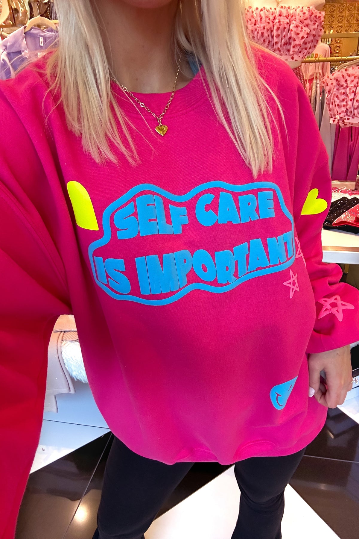 Hot Pink Self Care Crewneck