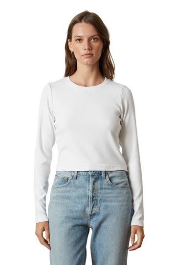 Nicole Viscose Rib Long Sleeve Tee - White