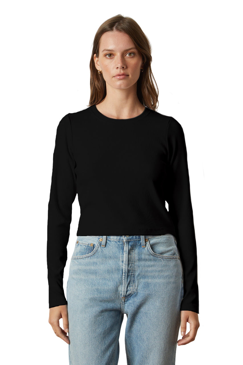 Nicole Viscose Rib Long Sleeve Tee - Black