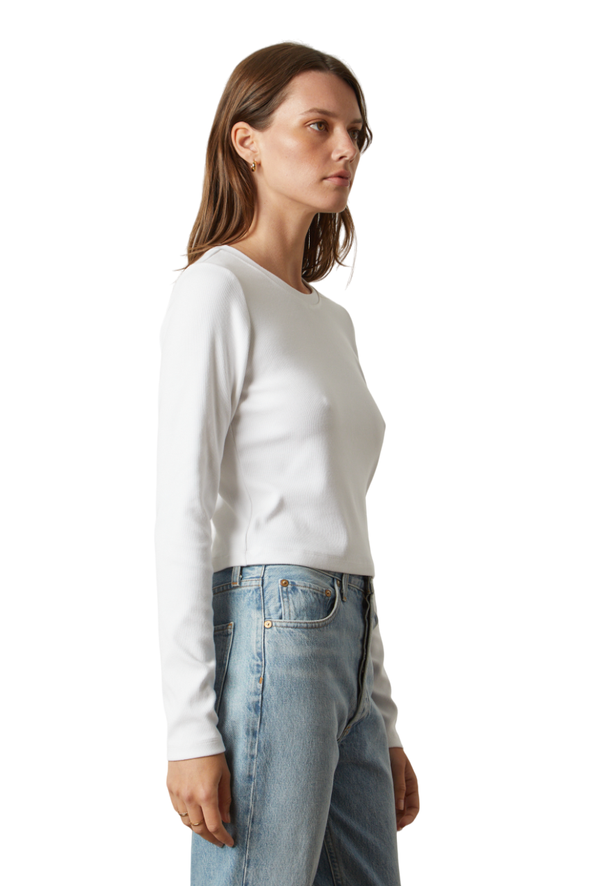 Nicole Viscose Rib Long Sleeve Tee - White